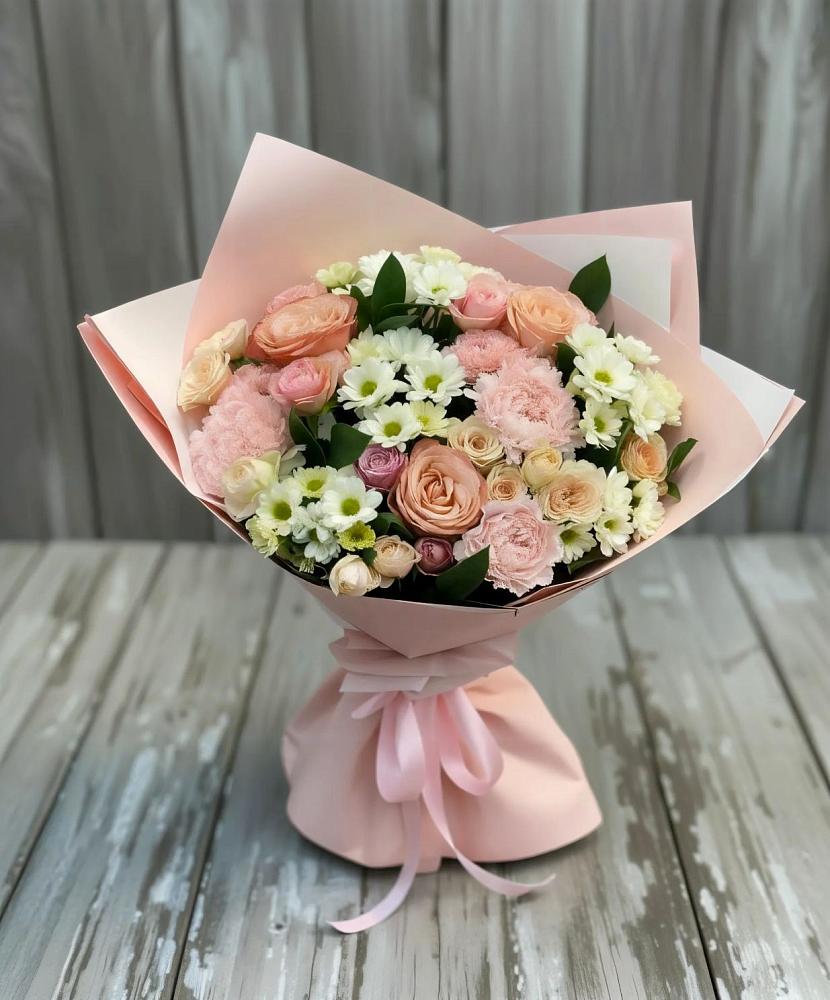 Букет цветов из: Гвоздики, Розы и Хризантемы в Алмазном