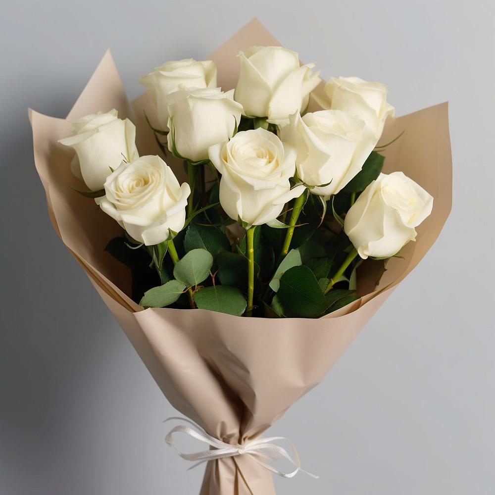 Букет 9 Белых роз Эдлесс Лав в Алмазном