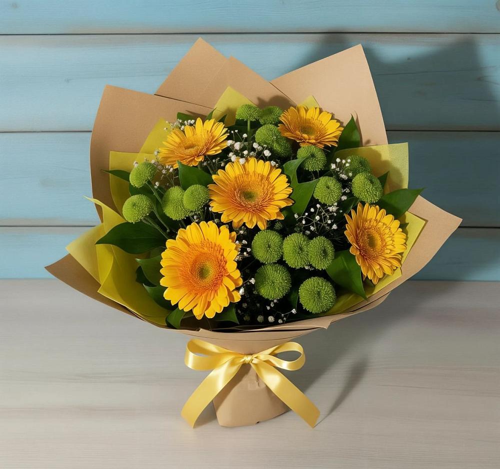 Букет цветов из: Герберы и Хризантемы в Алмазном