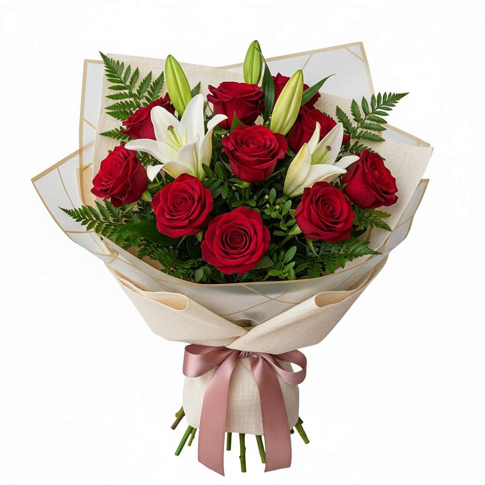 Букет цветов из: Лилии и Розы в Алмазном