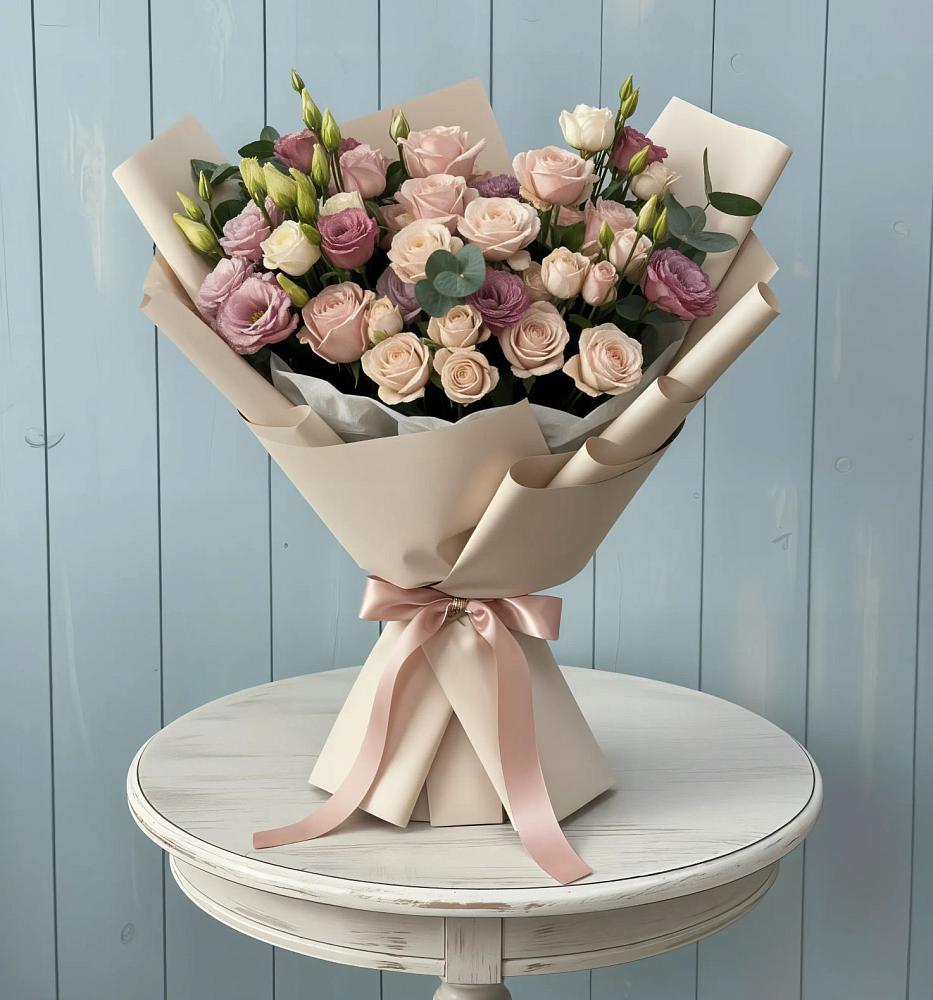 Букет цветов из: Розы и Лизиантусы в Алмазном