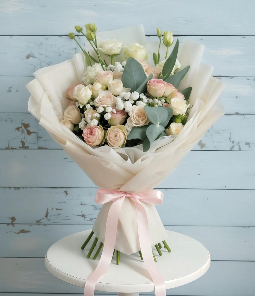 Букет цветов из: Розы и Лизиантусы в Алмазном