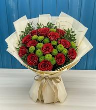 Букет цветов из:  Розы и Хризантемы #REPLACE_PRED# Алмазном