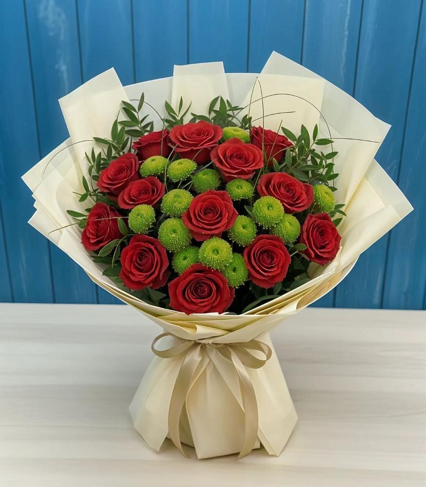 Букет цветов из: Розы и Хризантемы в Алмазном